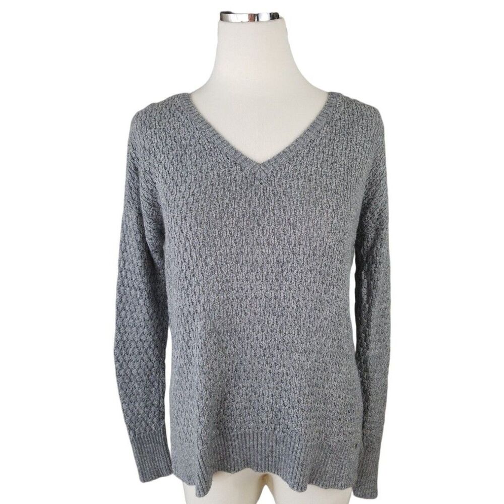 American Eagle Gray Open Knit V-Neck Sweater XS Relaxed Lightweight Pullover